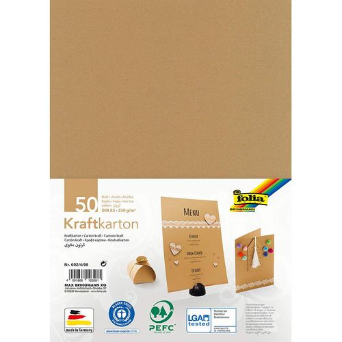 Folia Kraftkarton in Braun - 50 Blatt - DIN A4