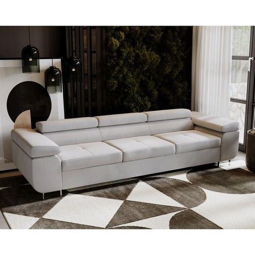 Schlafsofa Sorlo - Klappsofa, Schlafcouch, Sofa 280 cm - Schlaffunktion, Samtstoff (Hellgrau - Amor Velvet 4318) - Hellgrau