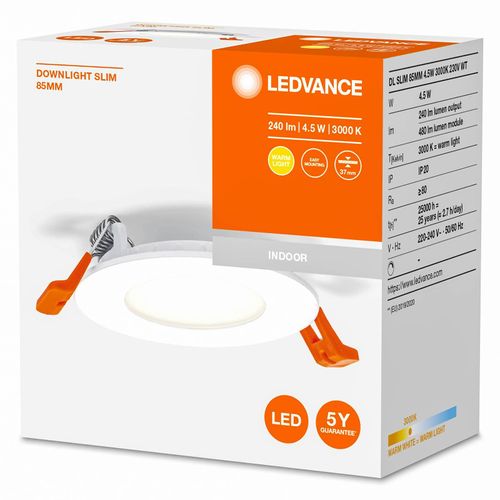 LEDVANCE Recess Slim LED-Einbaulampe Ø8,5cm 3000K