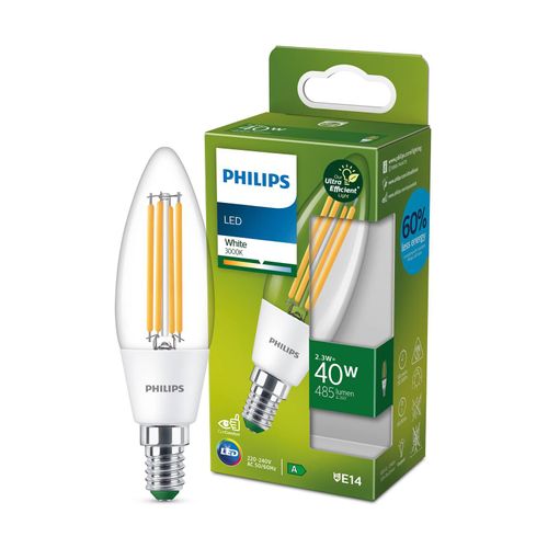 Philips LED-Kerzenlampe E14 2,3W 485lm klar 3.000K