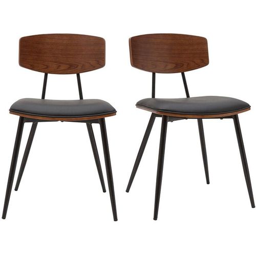 Vintage-Stühle Walnuss mit schwarzen Sitzflächen und schwarzem Metall (2er-Set) joline - Nussbaum / Schwarz