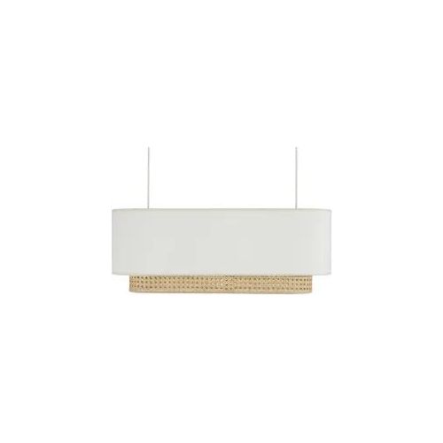 Lampenschirm für Doppelpendel aus weißem Stoff und natürlichem Rattangeflecht L62 cm TIWY