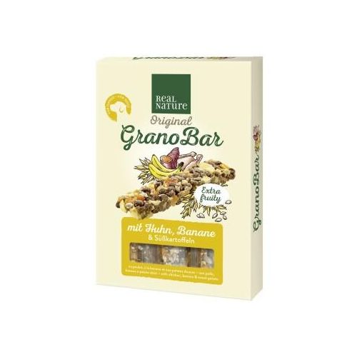 REAL NATURE Grano Bar Riegel 4 Stück, 100g mit Huhn, Banane & Süßkartoffeln