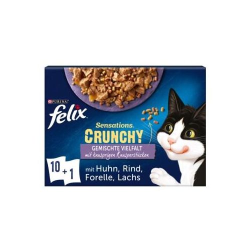 Felix Sensations Crunchy 10x85g + 40g Knusperstückchen Geschmacksvielfalt mit Gemüse