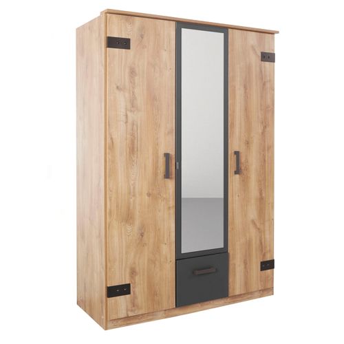 Drehtürenschrank WIMEX "Glasgow", grau (plankeneiche, graphit), B:135cm H:198cm T:58cm, Schränke, Drehtürenschrank