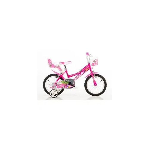 Kinderfahrrad DINO "Mädchenfahrrad 16 Zoll" Fahrräder Gr. 28cm, 16 Zoll (40,64cm), pink Kinder mit Stützrädern, Korb und Puppensitz