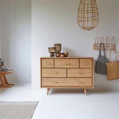 Kommode mit 6 Schubladen aus Teak Vintage Stil