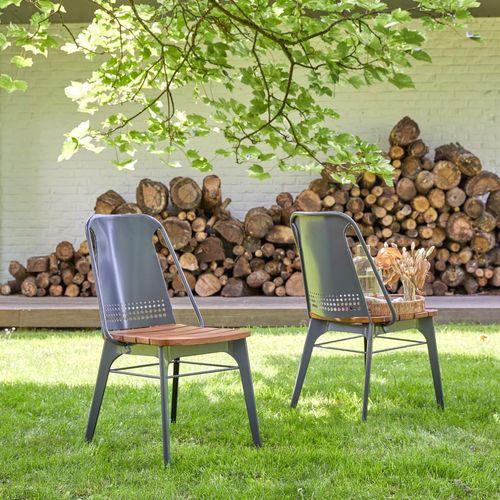 Gartenstuhl aus massivem Teak und Metall Toscane grey