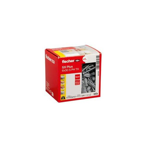 Dübel SX Plus 6x30 PH TX hellgrau, 100 Stück, mit TORX-Schraube