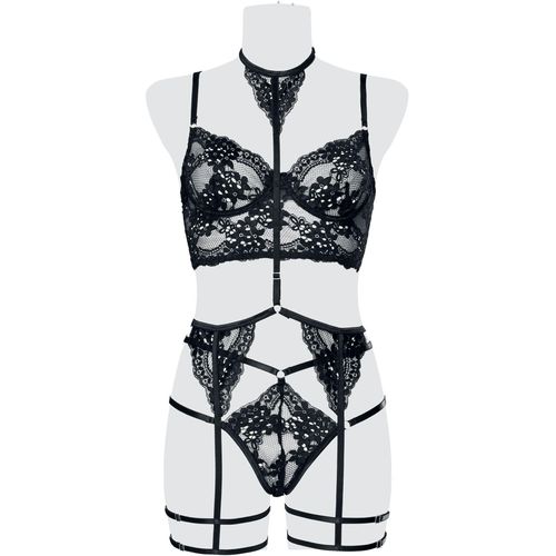 Grey Velvet 3-teiliges Spitzen Cami-Strapsset Wäsche-Set schwarz in M