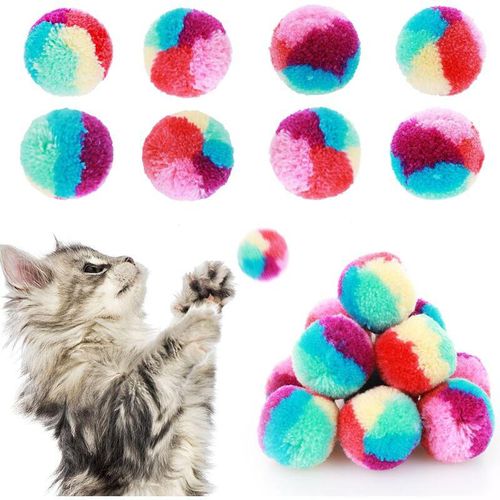 Eting - 3 cm Buntes Catball-Spielzeug, 20 Stück Regenbogen-Katzenspielzeugbälle, weicher Plüsch-Katzenball, interaktives Spielzeug,