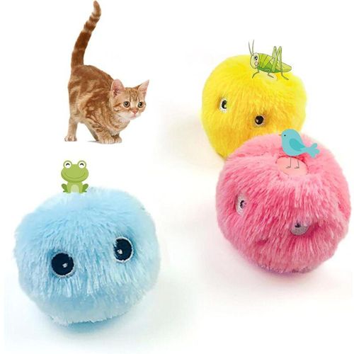 Katzenspielzeugbälle mit Geräusch, zwitscherndes Katzenspielzeug mit Katzenminze, 3 Stück flauschige Plüschspielzeugbälle, interaktives