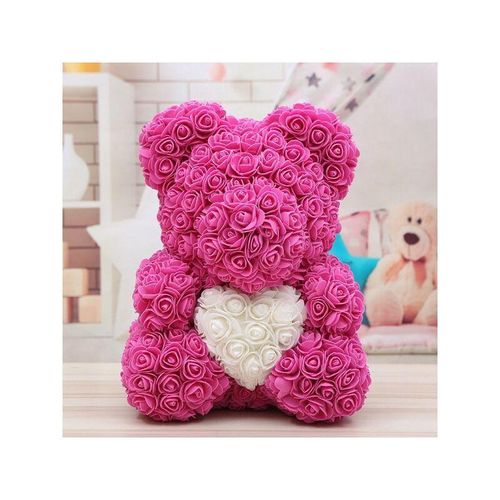 Teddybär, 40 cm, rosa, mit blumen und weissem herz