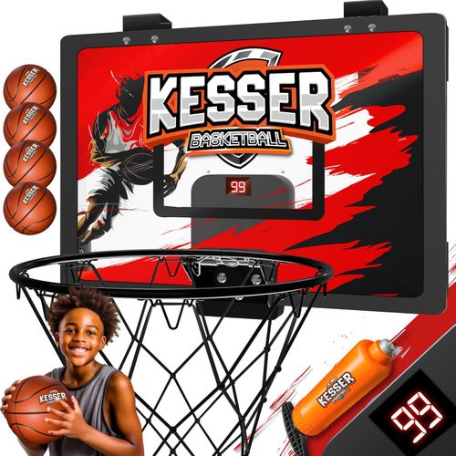 KESSER® Mini-Basketballkorb fürs Zimmer & Büro Tür-Basketballkorb Indoor & Outdoor Basketball-Board für Kinder-Zimmer & Wandmontage Basketballbrett inkl. Ballnetz Pumpe & Ball