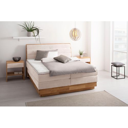 Boxspringbett OTTO PRODUCTS, beige (sabbia), B:184cm L:216cm, Komplettbetten, Boxspringbett, LED-Beleuchtung, mit zertifizierten, recycelten Bezugsstoffen