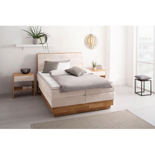 Boxspringbett OTTO PRODUCTS, beige (sabbia), B:164cm L:216cm, Komplettbetten, Boxspringbett, LED-Beleuchtung, mit zertifizierten, recycelten Bezugsstoffen