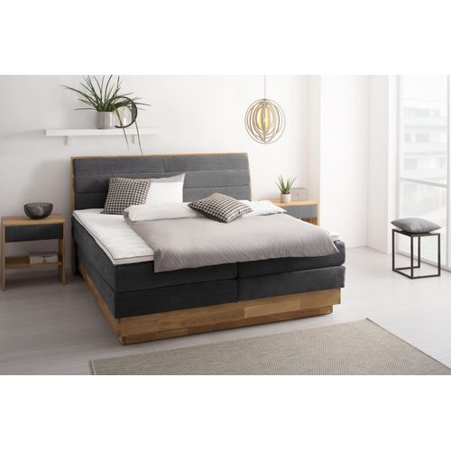 Boxspringbett OTTO PRODUCTS, grau (ferro), B:204cm L:216cm, Komplettbetten, Boxspringbett, LED-Beleuchtung, mit zertifizierten, recycelten Bezugsstoffen