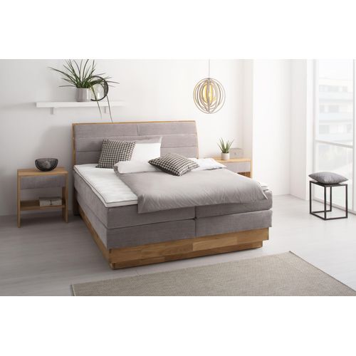 Boxspringbett OTTO PRODUCTS, grau (argento), B:184cm L:216cm, Komplettbetten, Boxspringbett, LED-Beleuchtung, mit zertifizierten, recycelten Bezugsstoffen