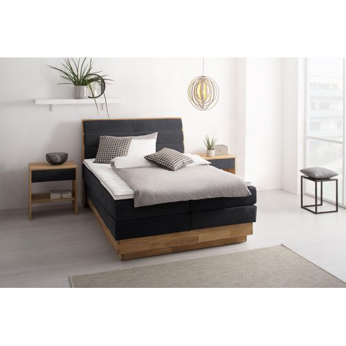 Boxspringbett OTTO PRODUCTS, schwarz (carbone), B:164cm L:216cm, Komplettbetten, Boxspringbett, LED-Beleuchtung, mit zertifizierten, recycelten Bezugsstoffen