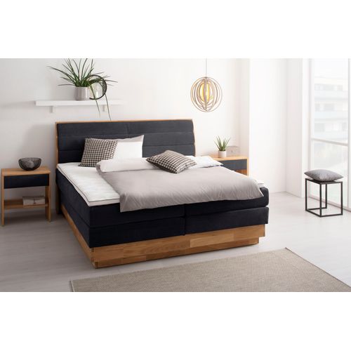 Boxspringbett OTTO PRODUCTS, schwarz (carbone), B:204cm L:216cm, Komplettbetten, Boxspringbett, LED-Beleuchtung, mit zertifizierten, recycelten Bezugsstoffen