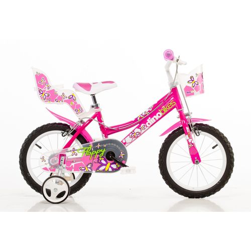 Kinderfahrrad DINO "Mädchenfahrrad 16 Zoll" Fahrräder Gr. 28 cm, 16 Zoll (40,64 cm), pink Kinder Kinderfahrräder mit Stützrädern, Korb und Puppensitz