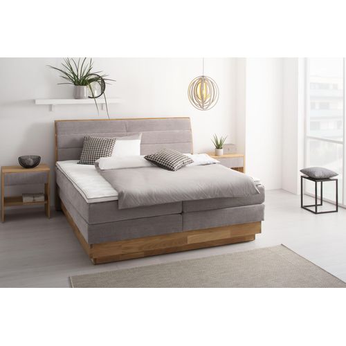 Boxspringbett OTTO PRODUCTS, grau (argento), B:204cm L:216cm, Komplettbetten, Boxspringbett, LED-Beleuchtung, mit zertifizierten, recycelten Bezugsstoffen