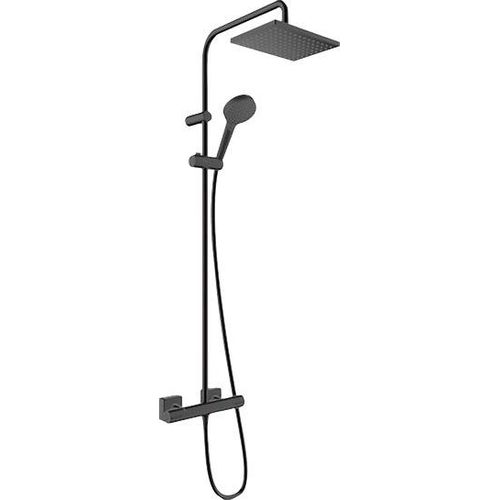 Duschsystem HANSGROHE, schwarz (mattschwarz), Kunststoff, Brausegarnituren, 23cm, mit Thermostat