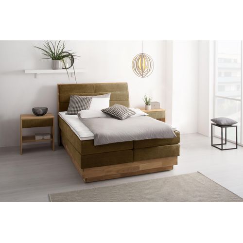 Boxspringbett OTTO PRODUCTS, braun (bronzo), B:164cm L:216cm, Komplettbetten, Boxspringbett, LED-Beleuchtung, mit zertifizierten, recycelten Bezugsstoffen