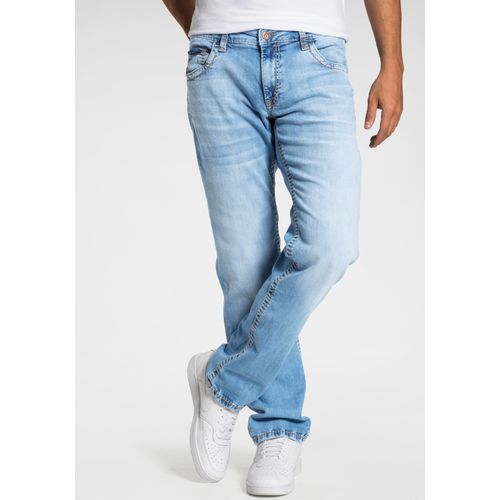 Loose-fit-Jeans CAMP DAVID Gr. 33, Länge 30, blau (light vintage) Herren Jeans mit markanten Nähten und Stretch