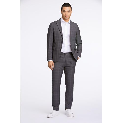 Anzug LINDBERGH, Herren, Gr. 52, N-Gr, grau (grau check), Stoff, Obermaterial: 85% Polyester, 15% Viskose, casual, slim fit, Anzüge, in karierter Optik