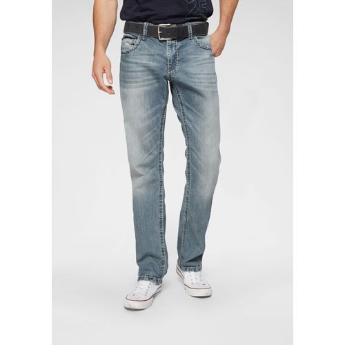 Loose-fit-Jeans CAMP DAVID Gr. 36, Länge 30, blau (light stone used) Herren Jeans mit markanten Nähten und Stretch