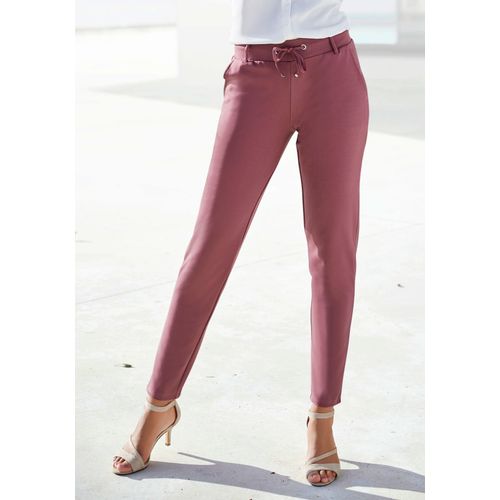 Jogger Pants LASCANA, Damen, Gr. 32, N-Gr, lila (beere), Sweatware, Obermaterial: 70% Viskose, 25% Polyamid, 5% Elasthan, unifarben, feminin, Basic schmal knöchelfrei, Hosen, mit elastischem Bund und Gürtelschlaufen, Loungewear