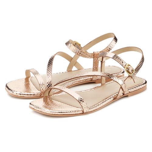 Sandale LASCANA Gr. 37, goldfarben Damen Schuhe Sandalette, Sommerschuh aus Leder mit modischer Metallic-Optik