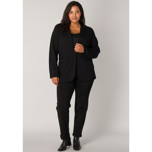 Jerseyblazer BASE LEVEL CURVY Gr. 46, schwarz Damen Blazer mit Taschenklappen