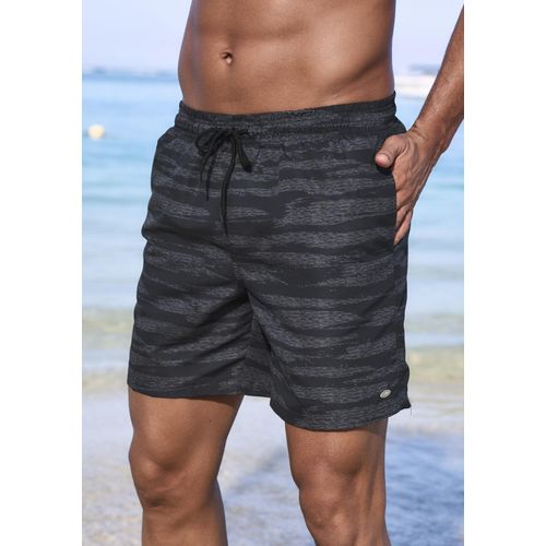 Badeshorts KANGAROOS, Herren, Gr. S (46/48), N-Gr, schwarz (schwarz bedruckt), Recycling-Polyester, bedruckt, Badehosen, mit Melange-Effekt