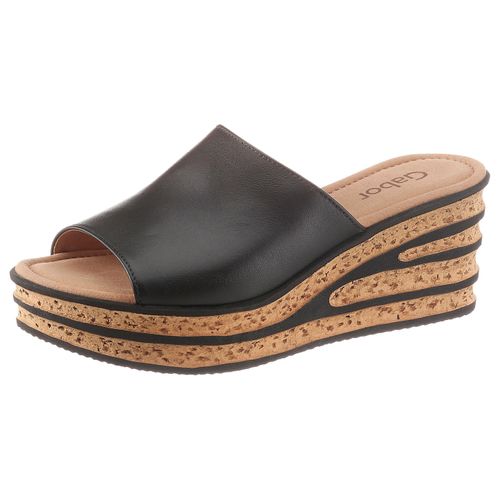 Pantolette GABOR, Damen, Gr. 43, schwarz, Kalbsleder, unifarben, klassisch, Schuhe, Keilabsatz, Sommerschuh, Schlappe, raffinierte Absatzgestaltung