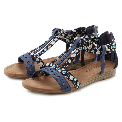 Sandale LASCANA Gr. 36, blau Damen Schuhe Sandalette, Sommerschuh mit Riemchen im Festival-Look VEGAN