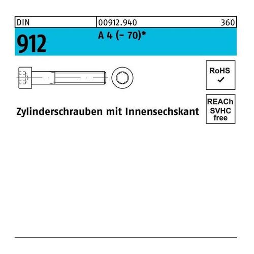Zylinderschraube DIN 912 m.Innensechskant M 6 x 22 A 4 (- 70)