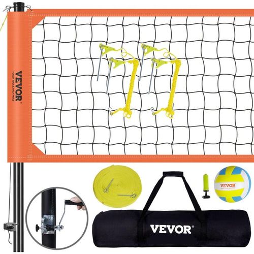 VEVOR Volleyballnetz Höhenverstellbares Volleyballnetz Set, 9,7 x 2,4 m Tragbarer Beachvolleyball-Netz, Orange Volleyballnetz Faltbare Volleyballnetz