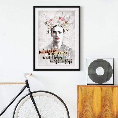 Bild mit Rahmen - Frida Kahlo - Quote Größe HxB: 24cm x 18cm, Rahmen: Schwarz