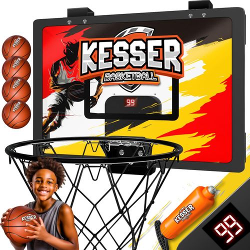 KESSER® Mini-Basketballkorb fürs Zimmer & Büro Tür-Basketballkorb Indoor & Outdoor Basketball-Board für Kinder-Zimmer & Wandmontage Basketballbrett inkl. Ballnetz Pumpe & Ball