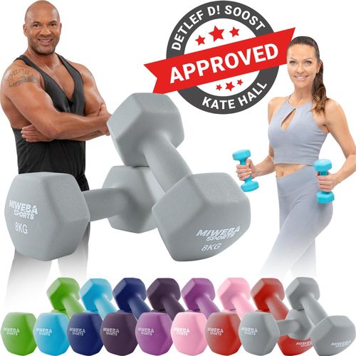 Miweba Sports Gymnastikhanteln 2er-Set NKH100, bodenschonend, 0,5-10 kg, Anti-Rutsch-Oberfläche (Grau, 2x 8,0 Kg)