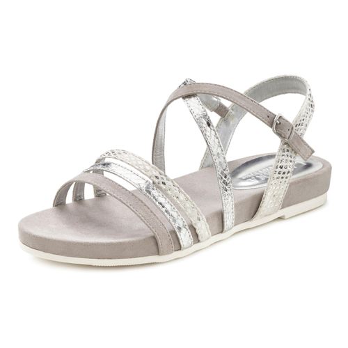 Sandale LASCANA Gr. 40, silberfarben Damen Schuhe Sandalette, Sommerschuh mit Metallic-Optik VEGAN