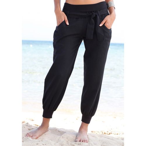 Strandhose BUFFALO Gr. 38, N-Gr, schwarz Damen Hosen aus Leinen-Mix, Leinenhose, Sommerhose, Strandmode