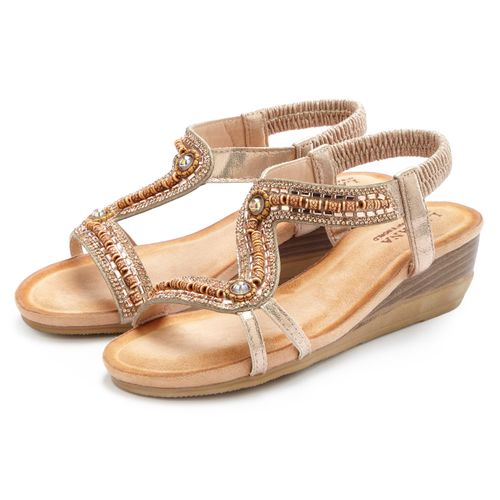 Sandale LASCANA Gr. 37, rosegold (roségoldfarben) Damen Schuhe Sandalette, Sommerschuh, kleiner Keilabsatz und elastische Riemchen