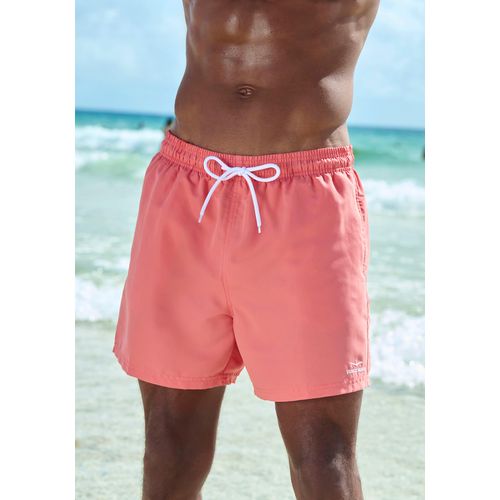 Badeshorts VENICE BEACH, Herren, Gr. L (52), N-Gr, orange (pfirsich), Polyester, Recycling-Polyester, Microfaser, unifarben, kontrastfarbene Details, Badehosen, mit Marken-Logo