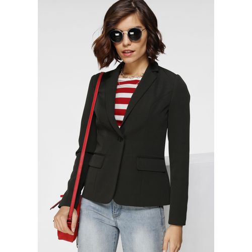 Kurzblazer TAMARIS, Damen, Gr. 40, schwarz (schwarz (blazer aus nachhaltigem material)), Web, Obermaterial: 93% Polyester, 7% Elasthan. Futter: 100% Polyester, unifarben, feminin, figurbetont hüftlang, Langarm, Blazer, in Trendfarben