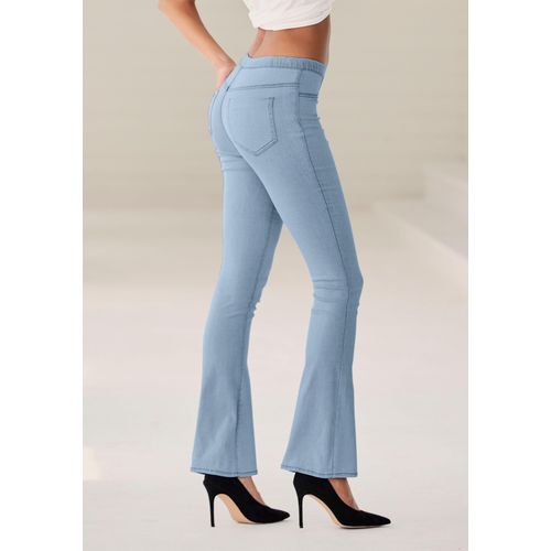 Jeggings BUFFALO, Damen, Gr. 46, N-Gr, blau (hellblau, jeans), Strick, Obermaterial: 69% Baumwolle, 21% Polyester, 8% Viskose, 2% Elasthan, unifarben, casual, Hosen, mit ausgestelltem Bein