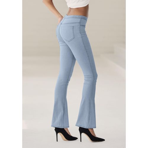 Jeggings BUFFALO, Damen, Gr. 36, N-Gr, blau (hellblau, jeans), Strick, Obermaterial: 69% Baumwolle, 21% Polyester, 8% Viskose, 2% Elasthan, unifarben, casual, Hosen, mit ausgestelltem Bein