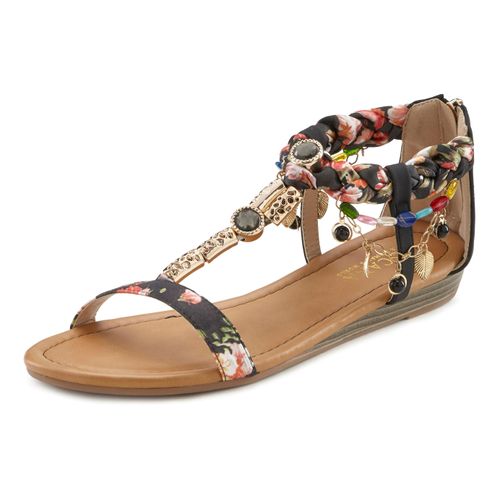 Sandale LASCANA Gr. 39, bunt (schwarz, rot, braun, bunt) Damen Schuhe Damenschuh Sommerschuh Riemchensandale Sandale Sandalette Sandalette, im Festival-Look VEGAN